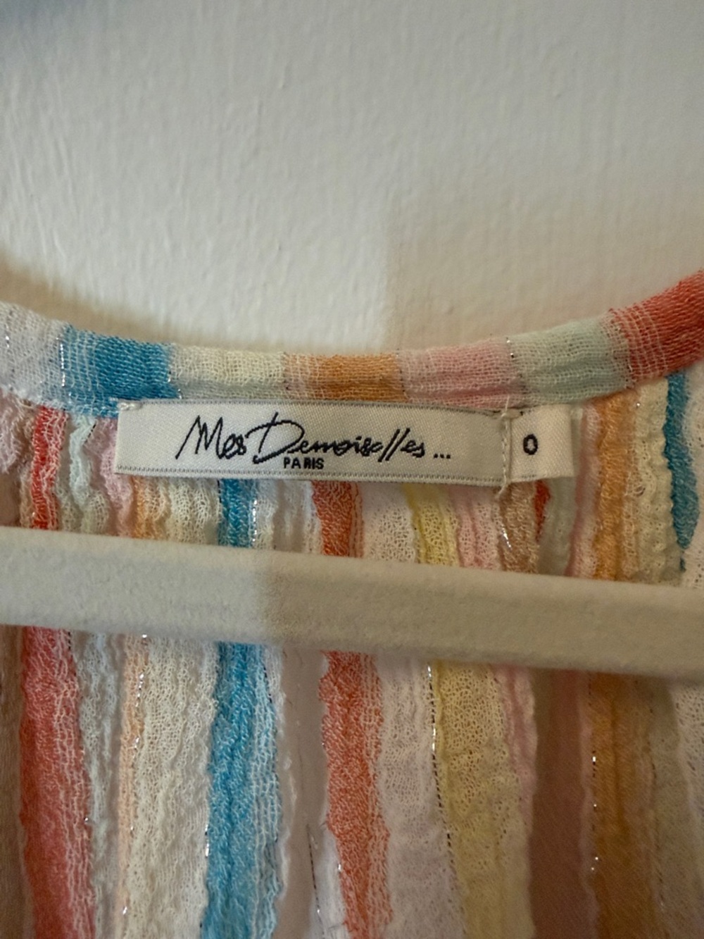 Mes Demoiselles Cream Multicolor Striped V-Neck Peasant Blouse - Picture 4 of 10